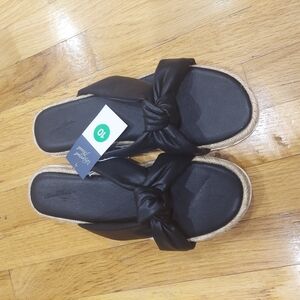 NWT Universal Thread Black Espadrille Slides with Knotted Design (Size: 10)
